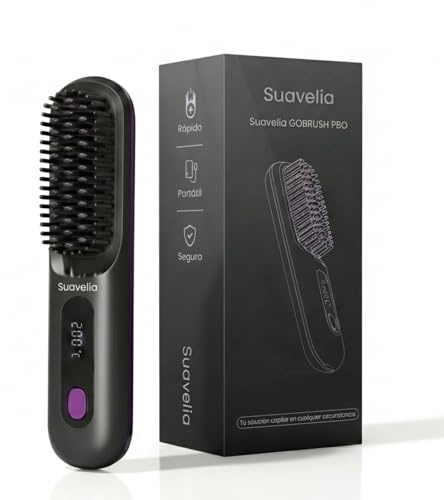 Cepillo Inalámbrico Pelo Suavelia para Cabello Corto, Cepillo Alisador con Calor Cerámico 3PX, Volumen Duradero, Sin Tirones ni Quemaduras, Recargable, Ideal para Pixie, Bob y Flequillo (Negro)