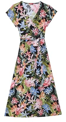 YAMAMAY - Abito Lungo con Maniche Corte, Donna, Tahiti, Multicolore, Stampa Floreale