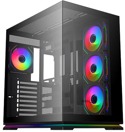 KRUX Atron PC-hölje ATX Gaming – Panoramiskt härdat glas, 4 x 120 mm ARGB PWM-fläkt, LED ARGB remsor, USB-C, Airflow, GPU upp till 420 mm, datorchassi svart, spelfodral torn