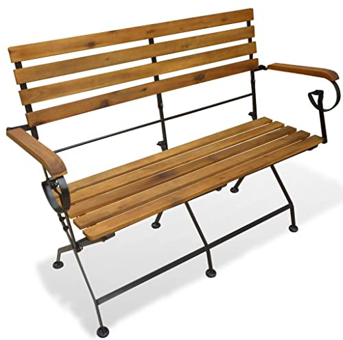 Qnhdfrt Gartenbank Klappbar 112 cm, Klappbank aus Akazienholz mit Stahlrahmen, Platzsparende Sitzbank für Garten, Terrasse und Balkon, Massivholz mit Ölfinish