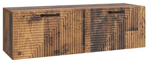 Yisssmeng Mobile TV da parete, effetto legno anticato, 98 x 31 x 30 cm, mobile TV sospeso, mobile per soggiorno, con 2 ante, portata fino a 60 kg