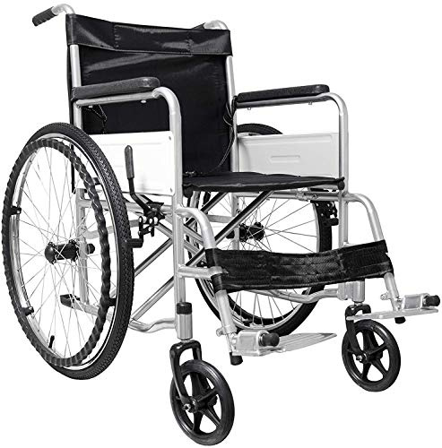 Sedia a Rotelle Pieghevole Leggera ad Autospinta Carrozzina per Disabili ed Anziani con Braccioli e Poggiapiedi Estraibili Cintura di Sicurezza 85 x 69 x 91 cm Nero