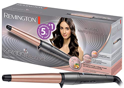 Remington Rizador de Pelo Keratin Protect, Queratina y Aceite Almendras, Ondulador de Pelo con Barril de 19-28 mm, Cerámica, 5 Temperaturas hasta 210°C, Digital, CI83V6, Negro, Rose Gold
