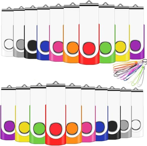 Cle USB 8 Go, EASTBULL Clé USB 2.0 Flash Drive Clef USB Pivotant Stockage Disque Mémoire Stick Pendrive avec 20 Cordes (10 Couleurs 8GB*20PCS) | Plug-and-Play