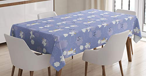 ABAKUHAUS Engel Tischdecke, Engel, die Harfen-Liebe Spielen, Für den Inn und Outdoor Bereich geeignet Waschbar Druck Klar Kein Verblassen, 140 x 170 cm, Lila grau Weiß Lila