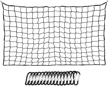 BTSKY 120x182cm to 244x366cm Heavy Duty Bungee Cargo Net with 16 Metal D Clip Carabiners and Tote - Large Capacity Roof Car Trunk Mesh, Travel Luggage Rack Elasticity Roof Luggage Carrier