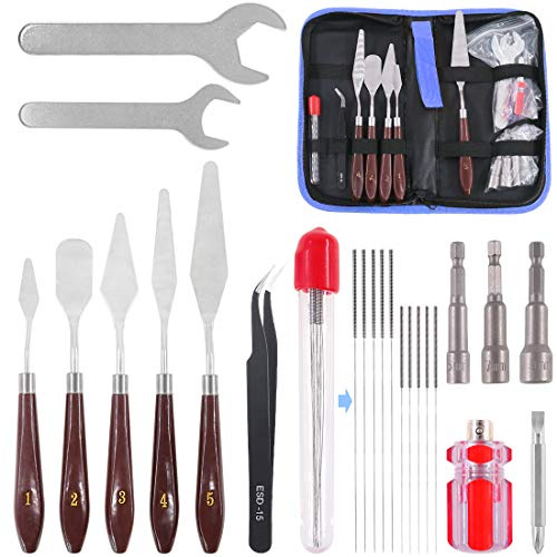 Glarks 23Pcs 3D Printer Nozzle Change Removal Cleaning Tool Set, 6 in 1 3D Printer Nozzle Change Tool + 5Pcs Spatula Palette Knife for 3D Print Removal + Tweezer