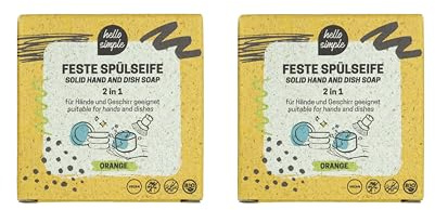 hello simple - Festes Spülmittel ohne Palmöl - Putz-Seife - Zero Waste Abspülen – plastikfrei (Orange, 2 Stück)