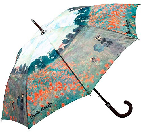 LUCKYWEATHER Regenschirm Stockschirm Damen Motiv Claude Monet Mohnblumenfeld I Stockregenschirm groß und stabil sowie hochwertig verarbeitet I Regenschirme mit UV-Schutz