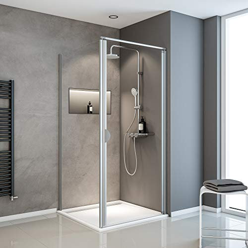 Schulte porte de douche pivotante et paroi latérale 80 x 80 x 180 cm, alu-argenté, verre de sécurité 5 mm transparent, largeur d'accès 67.5 cm, réglage 79.0-80.8 sur receveur