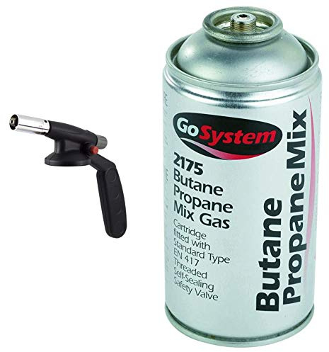 GoSystem Auto Start Blow Torch & Butane/Propane (70:30) Mix Gas Cartridge - Silver, 170 g