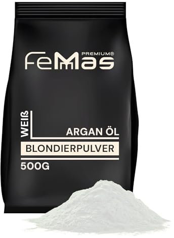 FemMas Blondierpulver weiß 500g I Blondierungspulver mit Plex-Technologie & Arganöl I einfache Anwendung & gleichmäßige Blondierung I stark & staubfrei I Hair Bleach für Aufhellungen von 2-7 Nuancen