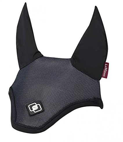 LeMieux Ultra Mesh Fliegenhaube in Schwarz mit weichen Lycra-Ohren – bequeme Passform – Sport-Pferdebekleidung – groß