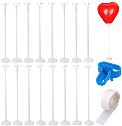 Tischballon-Ständer-Set, 16 Stück, wiederverwendbarer Ballonhalterverschluss, Tischballon-Halter mit Tasse und Sockel für Hochzeit, Geburtstag, Party-Dekoration (weiß)