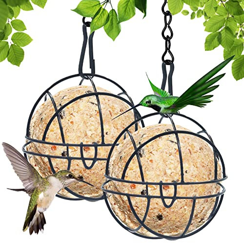 Mangiatoia per Uccelli,2 pezzi Mangime per Uccelli, Mangiatoia per Palle di Grasso con Coperchio a Ribalta e Gancio in Ferro,Mangiatoia per Uccellini da Esterno, per Recinzioni,Giardino, Fringuelli