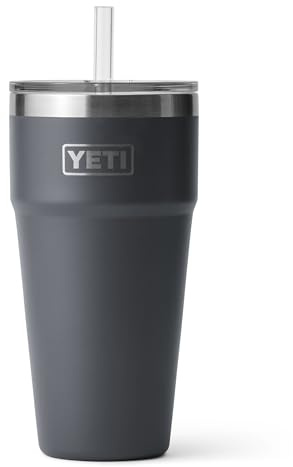 YETI Rambler - Vaso aislado al vacío de 26 onzas, acero inoxidable con tapa con popote, color carbón
