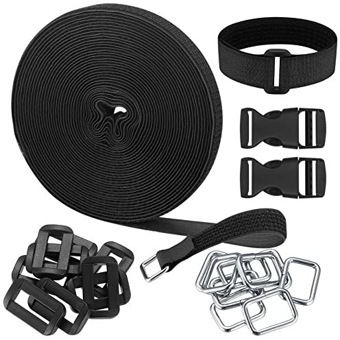 10m Adjustable Cable Straps, Black Fastening Cable Ties, Reusable Hook and Loop Securing Straps, Heavy Duty Cable Management Wires Cords Tidy Organiser Ties, with Buckles, Free Cut Length