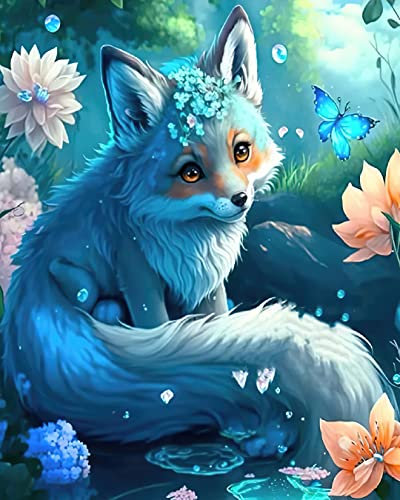 Hjjdiyes Malen Nach Zahlen Erwachsene tiere Fuchs - Malen Nach Zahlen KinderTiere Fuchs - Malen nach Zahlen für AnfäNger Füchse 4 HolzbüRsten und Acrylfarbe 40 X 50 cm Faltenfreie Leinwand40x50cm
