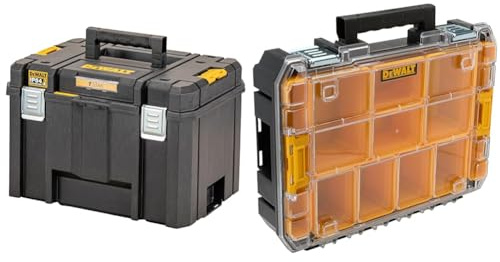 DeWalt Coffret TSTAK Grande Contenance DWST83346-1 - IP54 - Emplacement Tag Tool Connect & Organiseur TSTAK DWST82968-1 - Etanche IP54-7,8L - Pour Petites Pièces et Accessoires