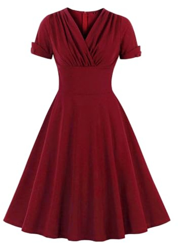 Wellwits Women's Wrap Work Cocktail Vintage Dress | 40s 50s retro,Ruched, Christmas Colors,Stretchy Fabric,Elegant, Office Lady