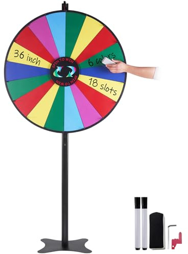 VEVOR Roue de Loterie 910 mm, Roue de Fortune Effaçable à Sec à 18 Emplacements, Roue de la Chance sur Table ou sur Pied, avec 2 Marqueurs, Rotation Douce et Équilibré Bingo Jeu, Jeu pour Fête Salon