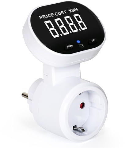 DEWIN Misuratore di Consumo Elettrico, AC 230V 16A Contatore Elettrico per Presa Misuratore di Corrente per Presa di Corrente Wattmetro Presa LCD Avviso di Sovraccarico