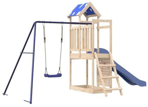vidaXL Spielturm, Klettergerüst mit Dach Schaukel Leiter Rutsche, Kinder Kletterturm Spiel-Zubehör für Garten, Holz Spielplatz Spielhaus, Massivholz Kiefer