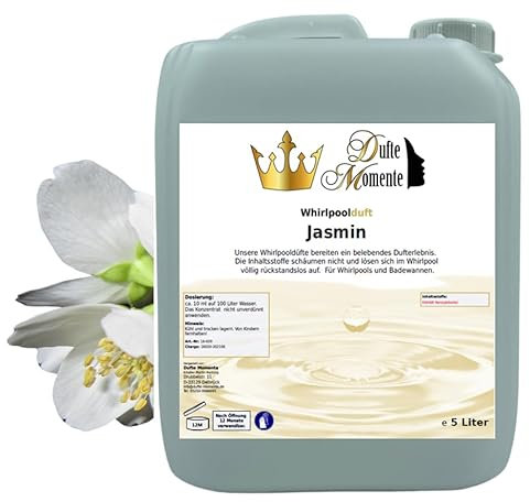 Dufte Momente | Whirlpool Duft Jasmin 5.000ml | mit naturreinen und natürlichen ätherischen Ölen | kein Schaum | vegan und ohne Tierversuche