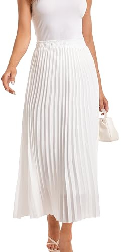 Yanhalo Womens High Waist Flowy Pleated Skirt Elastic Stretch Long Ankle Length Swing A-line Beach Maxi Skirt