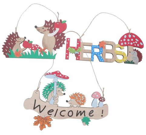 NULYLU 3stücke Holzanhänger Mit Igel-Motiv Cartoon-Tier-hängeornament Für Wohnaccessoires Wand Und Türdekoration Naturholz-schmuck Zum Aufhängen