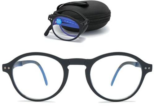 ABETOS Lesebrille Faltbar Damen Herren Rund Retro Blaulichtfilter Sehhilfe Lesehilfe Klappbrille Federscharnier Brille mit Stärke mit Etui