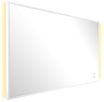 Könighaus LED Spiegel-Infrarotheizung 600 Watt - Bedienelement - 8-16 m² | Ambi-Light Beleuchtung, weißer Rahmen, 5 Jahre Garantie