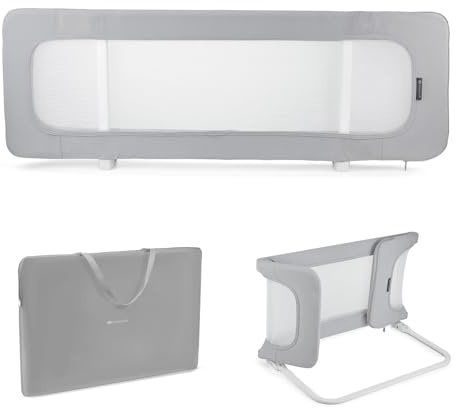 Kinderkraft Guard and Dream Bettgitter 120x40 cm, Bariere Rausfallschutz, Zusammenklappbar, Leicht zu transportieren mit Tragetasche, Einfache Montage, Grau