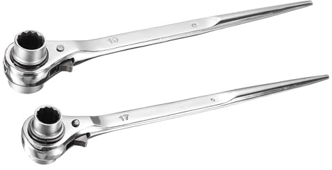 sourcing map 19 x 22mm & 17 x 19mm 12-Point Scaffold Podger Ratchet Spanner Ratcheting Socket Wrench Tool (Silver Tone)