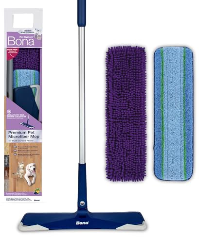 Bona Pet System Premium Teleskop-Mopp, mit Mikrofaser Deep Clean Pad und Pet System Sweeping Pad, waschbar, extra großer Padhalter, für Haustierbesitzer, Holz- und Hartböden