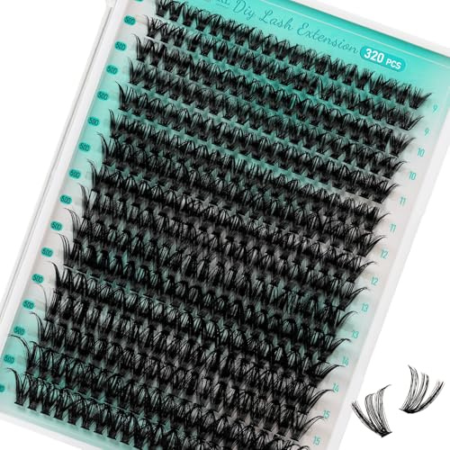 AMZGIRL LASH Ciglia individuali 320Pcs 50D Extension ciglia morbide, ciglia individuali DIY Eyelash Extension Ciglia a grappolo per l'applicazione a casa