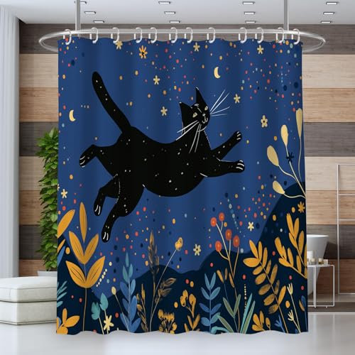 ZISTRCBAO Duschvorhang Anti-Schimmel,120 * 180cm Wasserdicht Antibakteriell Vorhang für Dusche und Badewanne für Kinder,3D Spring Katze Blumen Pflanzen,inkl 12 Duschvorhangringen