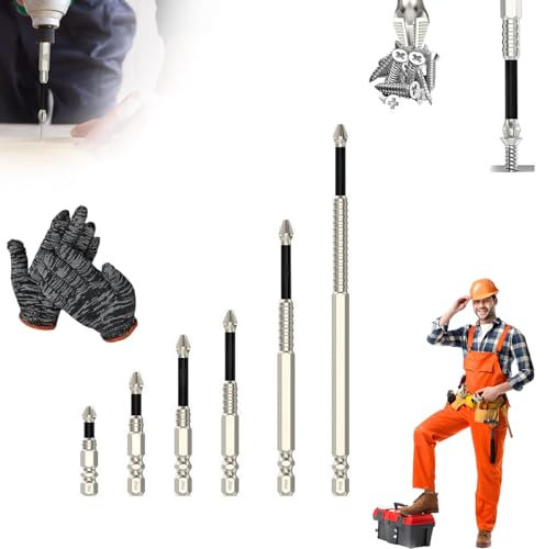 K5 Anti-Slip Impact Resistant Screwdriver Drill Bit Set with Threaded Cross Design, High Magnetic Strength Hex Shank for Drywall/Metal/Wood, 50-150mm Durable Electric Drill Accessories(6PCS)
