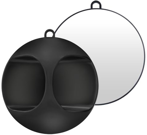 Stor rund spegel svart, rund handfrisörspegel för frisör, frisörspegel professionell handspegel svart praktisk frisör handspegel bärbar frisörspegel för att hålla eller hänga upp