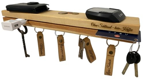 Nyckelbräda magnetisk av ek med gravyr, presentidé med hylla för nätaggregat och kablar, solid väggmontering, nyckelboard XXL från SCHWEGLER.online