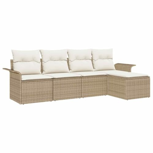 vidaXL 5-teiliges Garten-Sofa-Set mit Kissen, Gartenmöbel, verstellbares modulares Design, beige und weiß, wetterfest, Loungemöbel für die Terrasse, Rattan-Sitzgruppe für den Garten