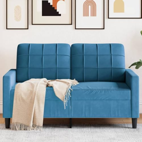 Qnhdfrt Zweisitzer Sofa Blau 120 cm Samt Modernes Design Robustes Metallgestell für Wohnzimmer Balkon Jugendzimmer