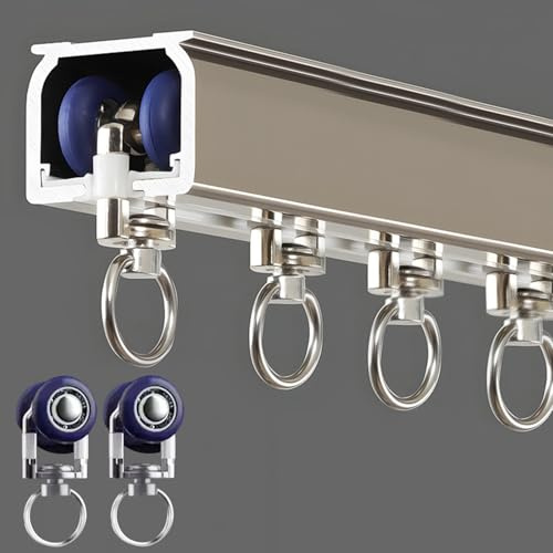 Vorhang Einzelschiene zur Wand & Deckenmontage, Aluminium Hochleistungs Gleitschienen für Fenster, Geräuschloses Einzelnes Vorhangschienensystem für Wohnzimmer, Schlafzimmer (Champagner, 2.5m)