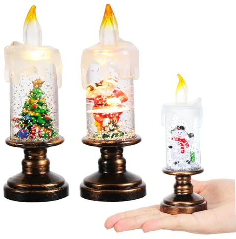JECOMPRIS 3 St LED Snöglob Ljus med Flamfri Effekt Glittrande Juldekoration för Hemmets Festliga Stark Konstruktion och Familjevänlig Belysning för Julfirande