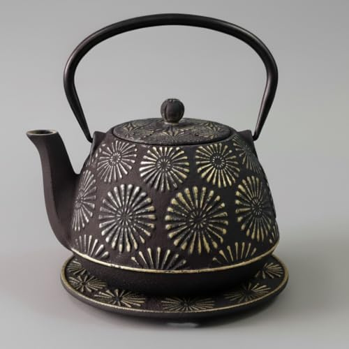 Teiera in ghisa con tazze e sottobicchieri KOGA, 1200 ml (nero con oro)
