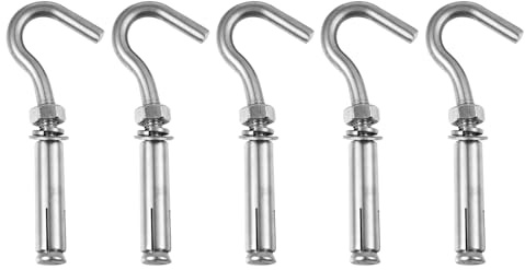 INOOMP 5pcs Stainless Steel Expansion Hook Bolts Open Cup Anchor Bolts Heavy Duty Hanging Hooks for Brick Wall Fixation