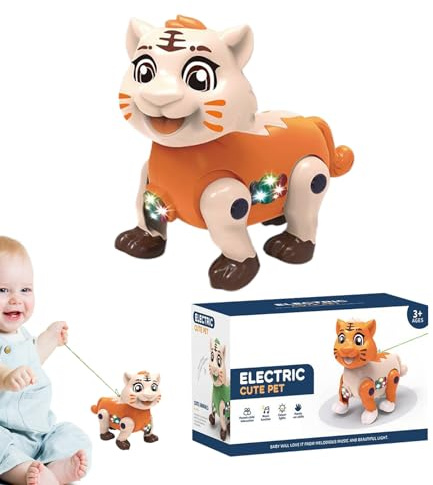 Kustimantu Giocattoli da passeggio elettrici, giocattolo da passeggio illuminato - Giocattoli musicali elettrici per animali, di animali dei cartoni animati con corda, giocattolo portatile
