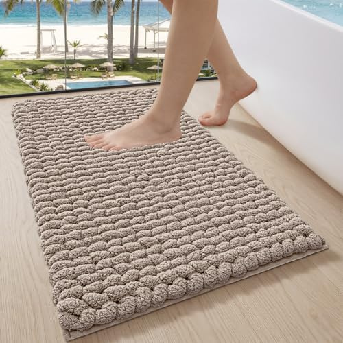 LUMI Badrumsmatta I Chenille, Mjuk, Absorberande, Halkfri, Tjock, Maskintvättbar, Snabbtorkande Badmatta För Dusch, Badkar Och Handfat, Beige, 50 x 80 cm