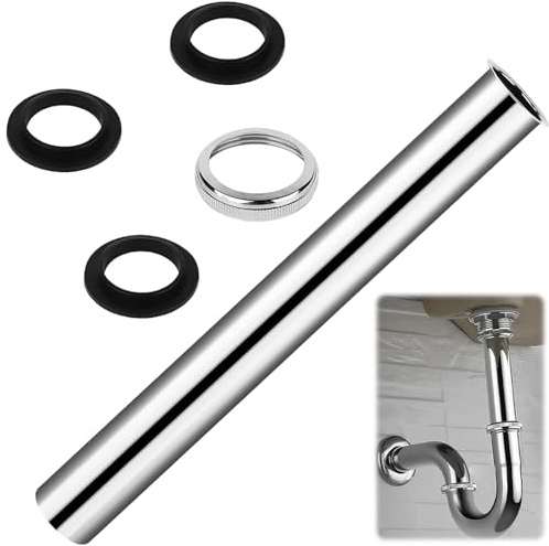 Abflussrohr Waschbecken Tauchrohr Siphon 30 CM, Waschbecken Siphon Verlängerung Edelstahl Syphon mit 1 Mutter und 3 Dichtungsgummischeiben, Röhrensiphon für Waschtisch, Flaschensiphon, Tassensiphon
