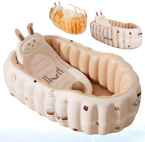 Aufblasbare Babybadewanne mit Rückenlehne, Baby Badewanne aufblasbar Planschbecken, Aufblasbare Baby Badewanne, Tragbare Reise Baby Säugling Badewanne, Säuglings Kinder Badewanne mit Luftpumpe